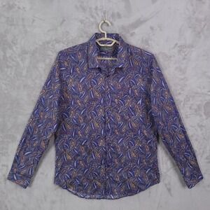 Paisley & Gray Slim Fit Shirt Blue Paisley Floral Button Long Sleeve Men's XL/18